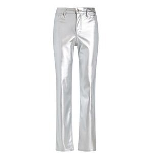 Express -186 NWT Modern Straight High Rise Metallic Silver Faux‎ Leather Pants 2